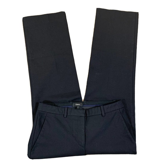 THEORY Womens Size 2 Stretch Twill Solid Black Career Flat Front Pants Workwear - Picture 1 of 3